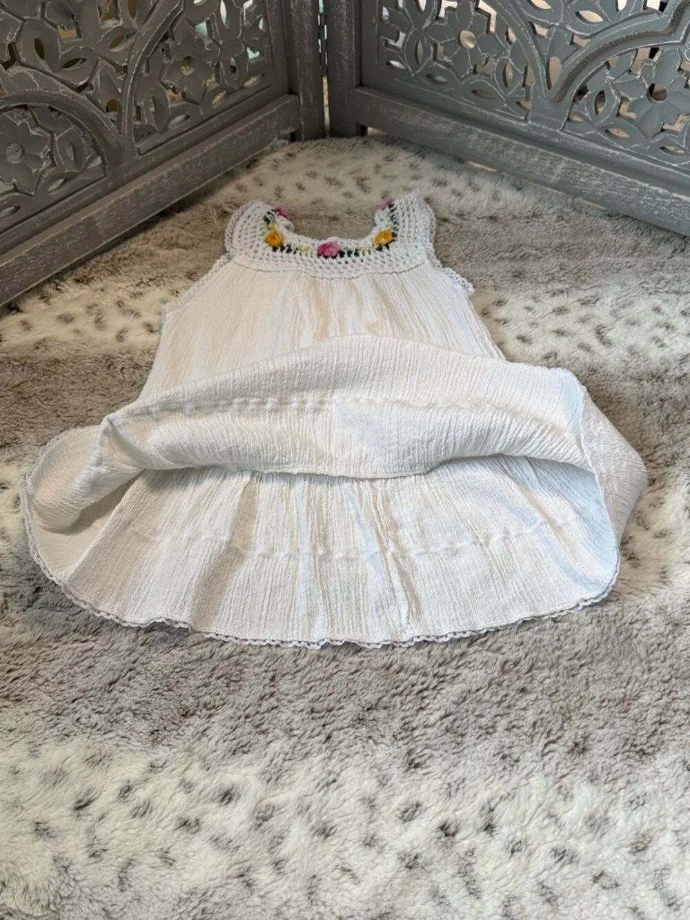 White fiesta dress girls 3T rainbow floral embroidery festival boho summer